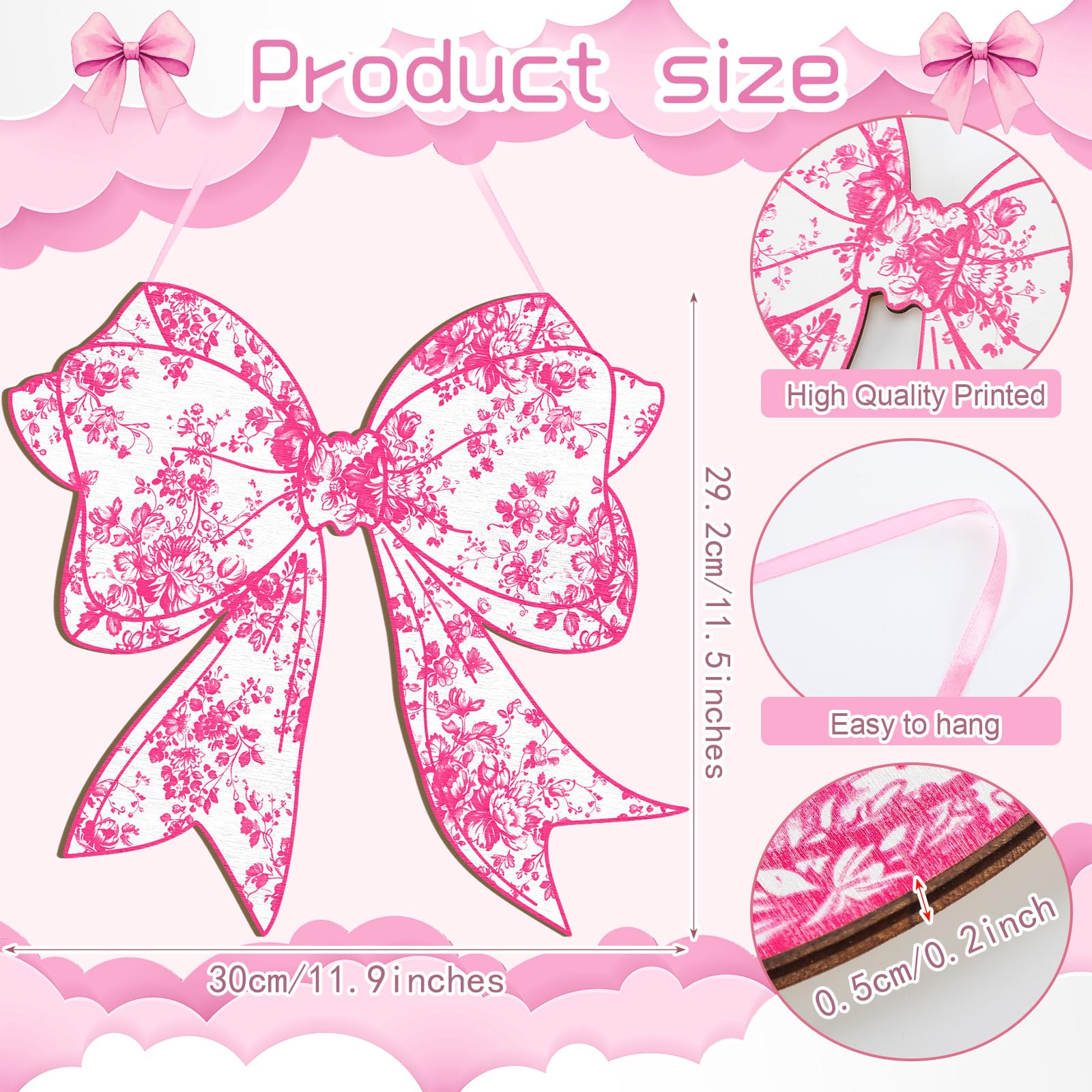 Wooden Hanging Sign Coquette Bow Preppy Wall Art