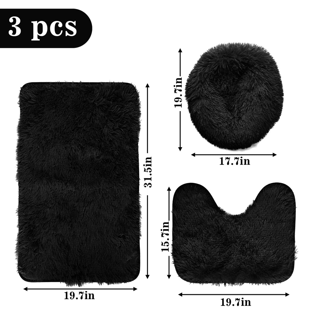 Shaggy Bathroom Rugs Sets 3 Piece for Bathroom Non-Slip - Water Absorbent Bath Rug Floor Mats Soft Washable Shower Rug with U-Shaped Contour Rug Toilet Lid Cover