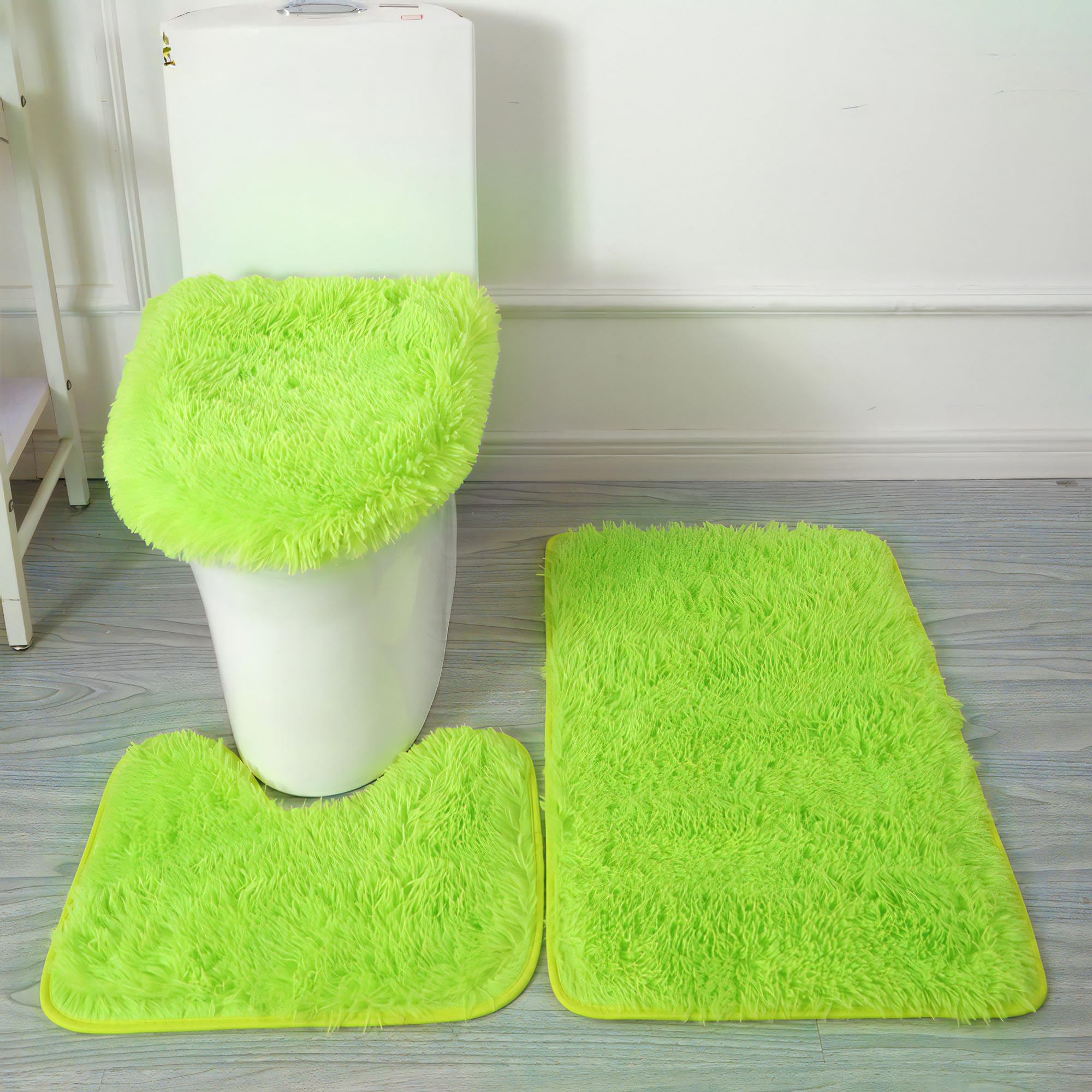 Shaggy Bathroom Rugs Sets 3 Piece for Bathroom Non-Slip - Water Absorbent Bath Rug Floor Mats Soft Washable Shower Rug with U-Shaped Contour Rug Toilet Lid Cover