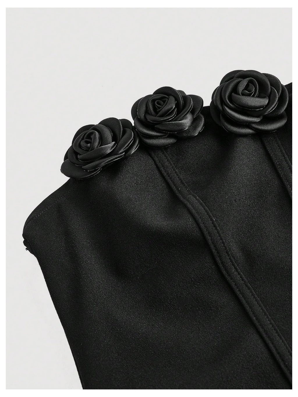 Women's 3D Flower Strapless Midi Dress Ruched Split Corset Bodycon Dresses