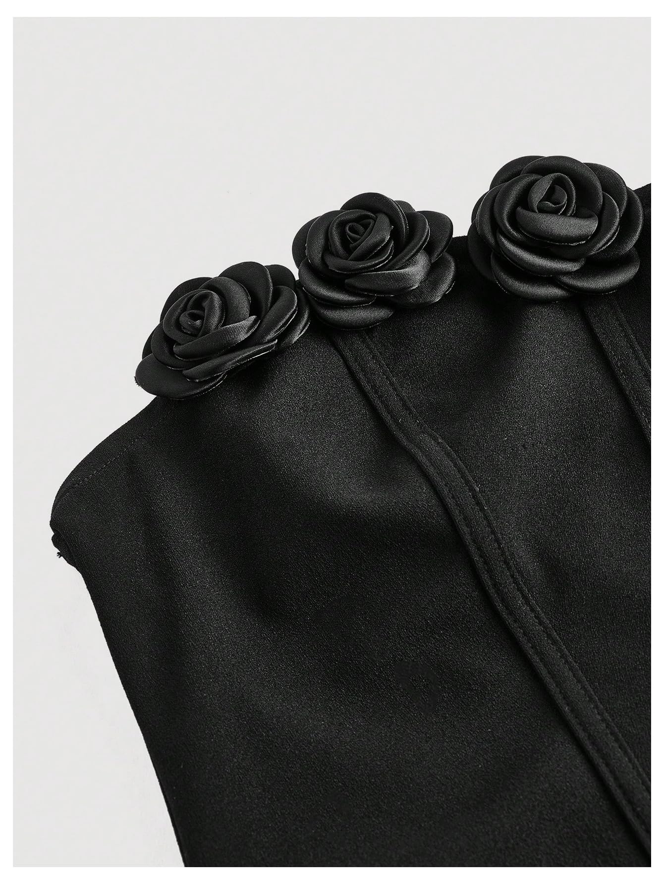 Women's 3D Flower Strapless Midi Dress Ruched Split Corset Bodycon Dresses