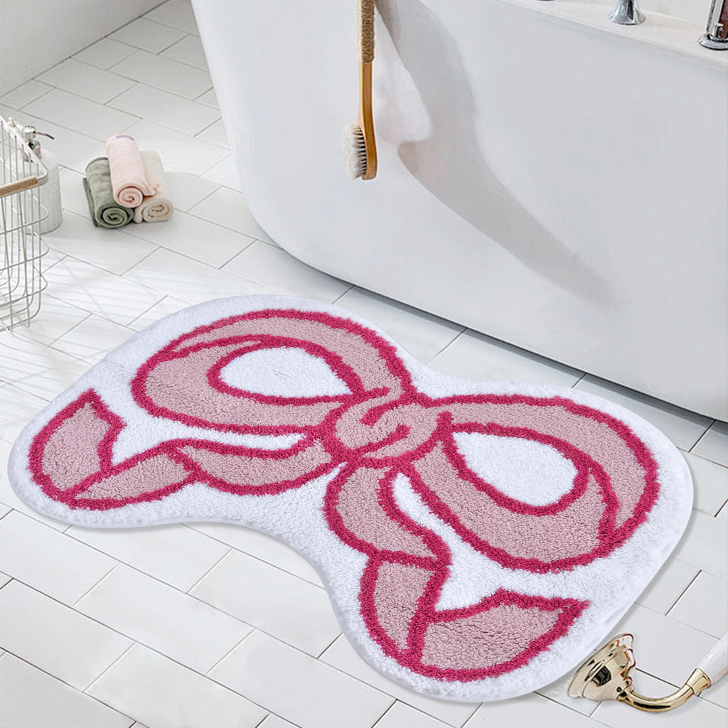 Coquette Bow Bath Mat Cute Bathroom Rugs Non Slip Absorbent Bath Rugs Bathroom Decor Machine Washable Floor Mats for Bathroom Tub Shower