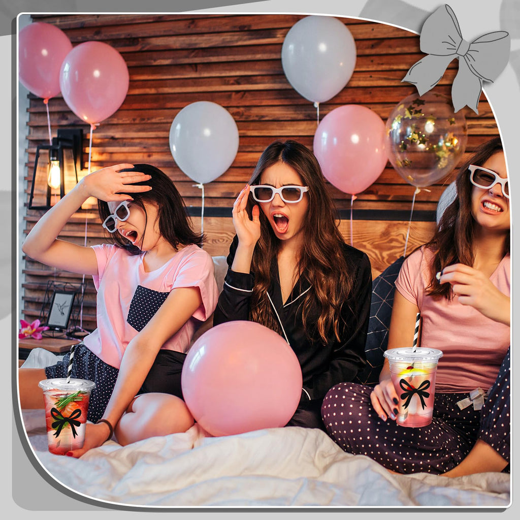 Coquette Bow Disposable Plastic Cups with Straw