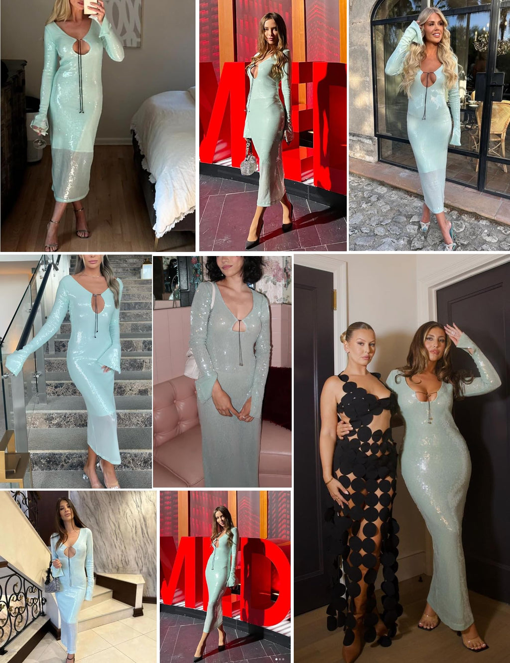 Deep V Dress with Drawstring Long Sleeve Sequin Dress for Women Long Gown