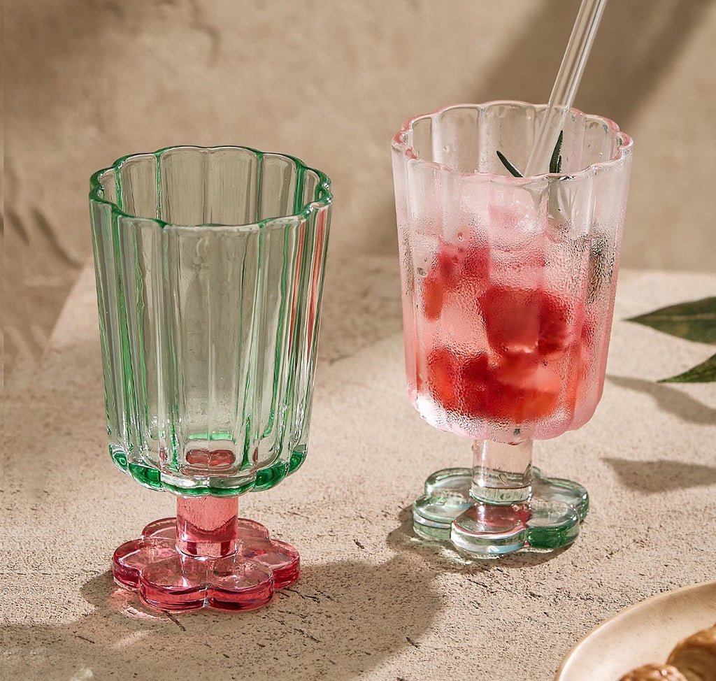 Flower Petal Style Glass Ripple Drinking Glasses Set of 2