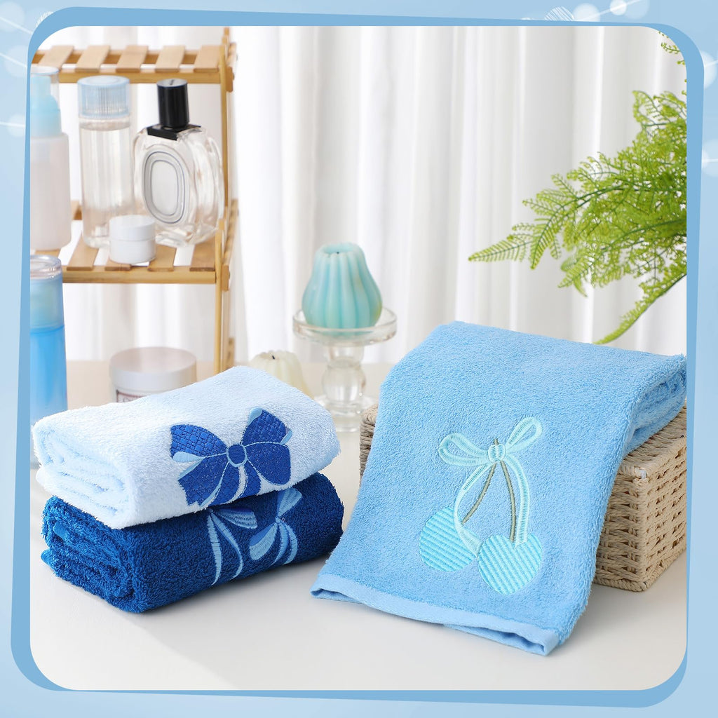 Coquette Bow Embroidered Decorative Towel 100% Cotton Soft Absorbent Kitchen Facecloth Preppy Bathroom Decor 3 Pcs, 13.7 x 29.5''