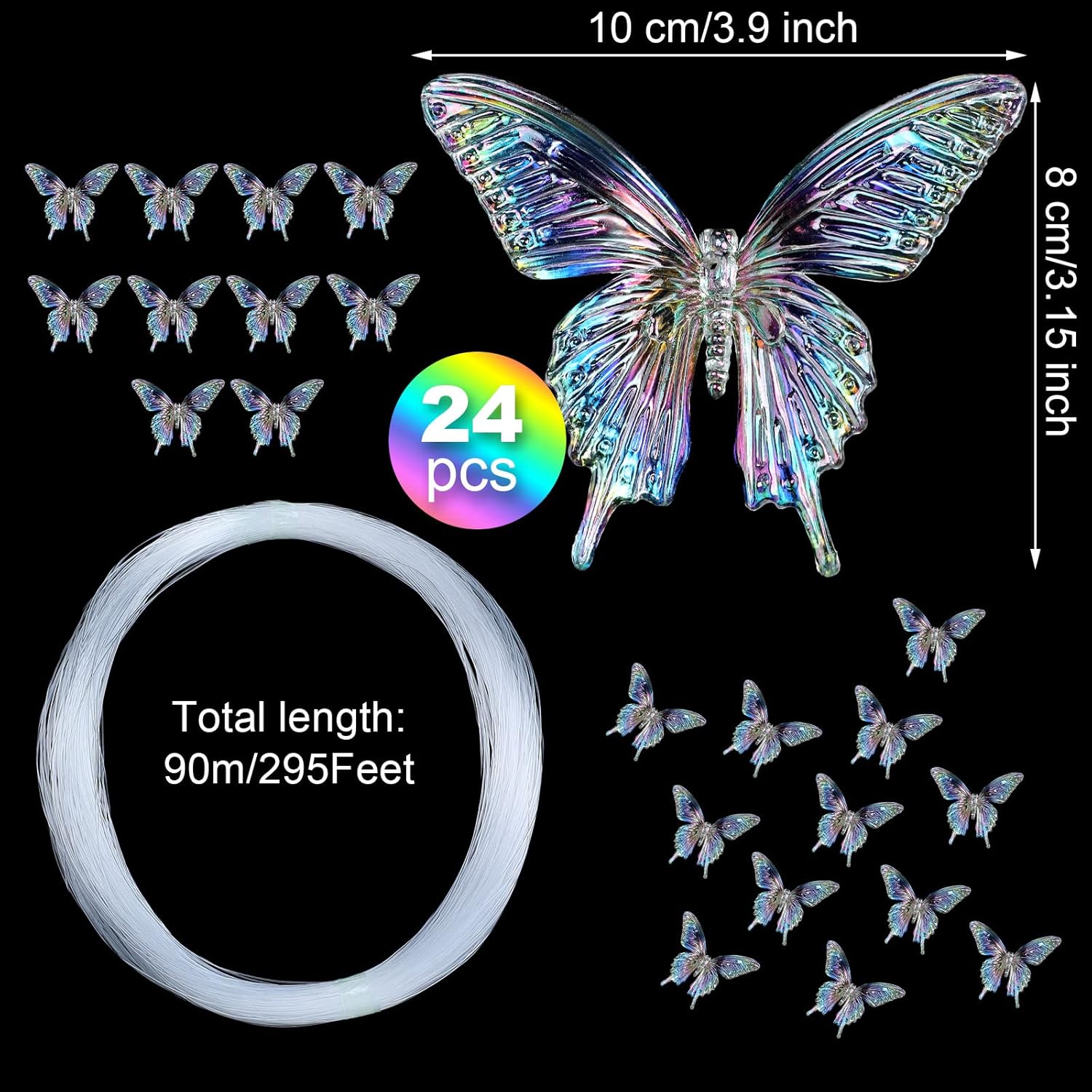 Butterfly Decorative Ceiling Hanging Ornaments, Iridescent 24 Pieces