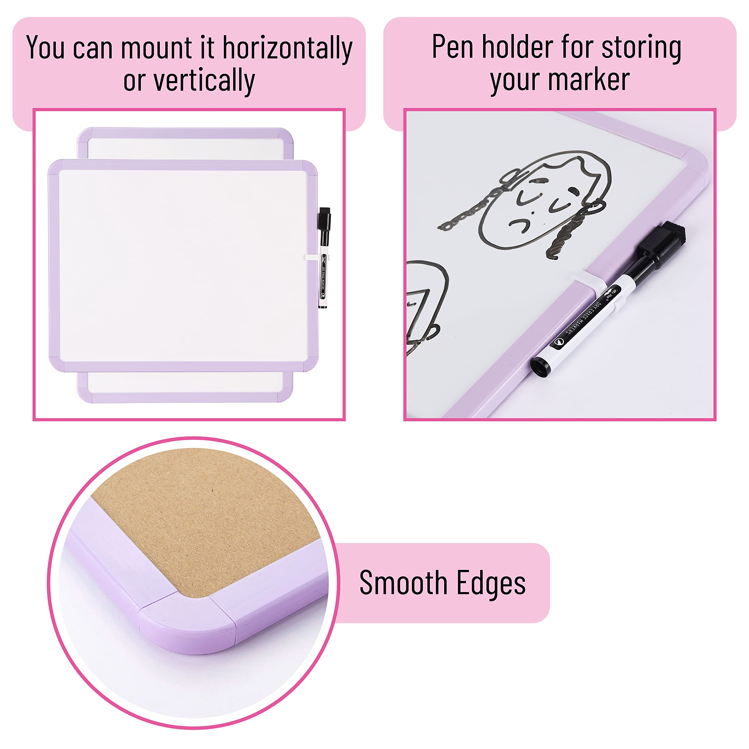 Dry Erase Board, 14â€?x 11â€?with a Black Dry Erase Marker Color Frame, Small White Board Dry Erase Whiteboard