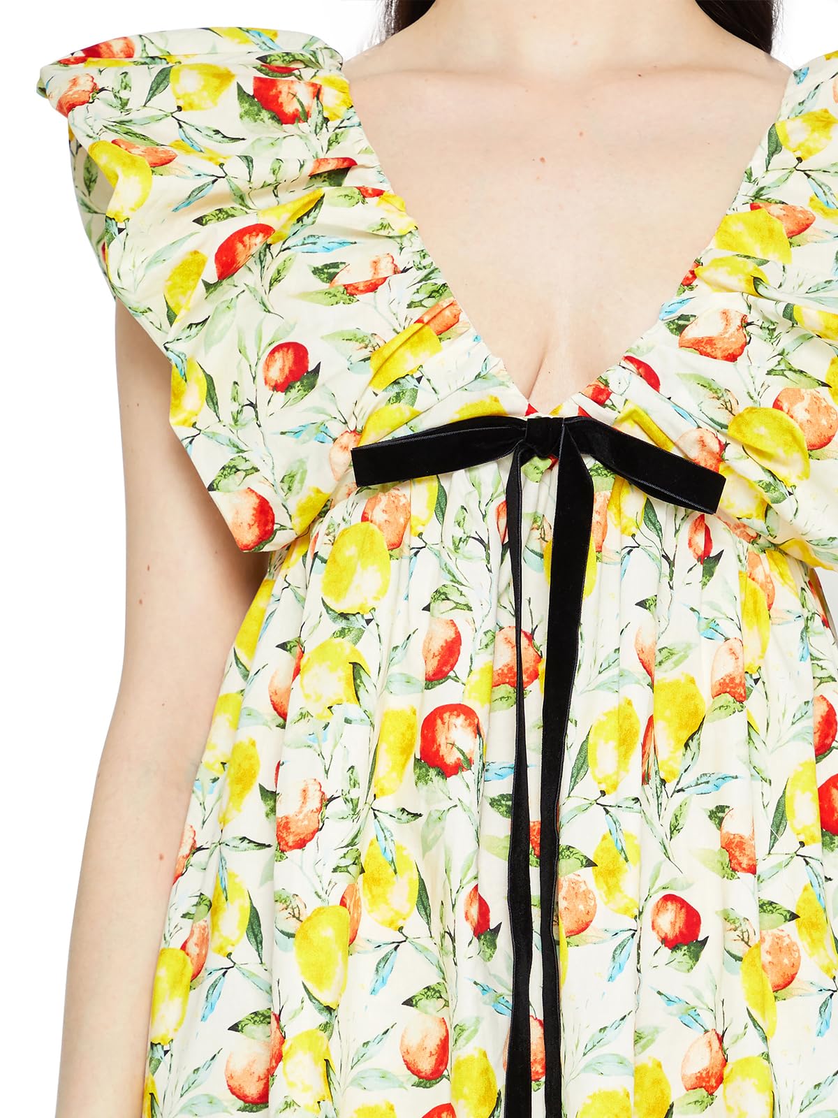 Women's Mini Dress V Neck Puff Sleeve Dress Short Babydoll Bow Dress