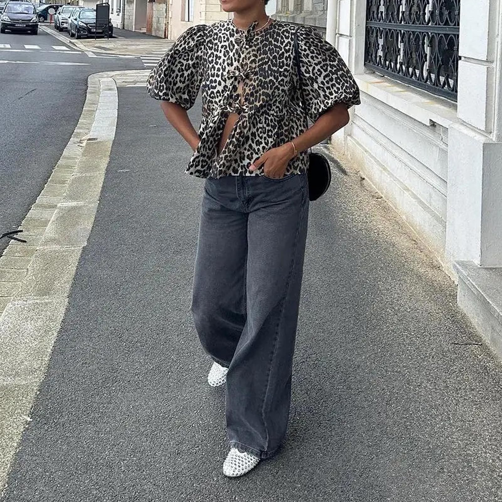 Tie Front Tops Womens Y2k Print Peplum Babydoll Top 3/4 Length Puff Sleeve Coquette Cute Going Out Tops