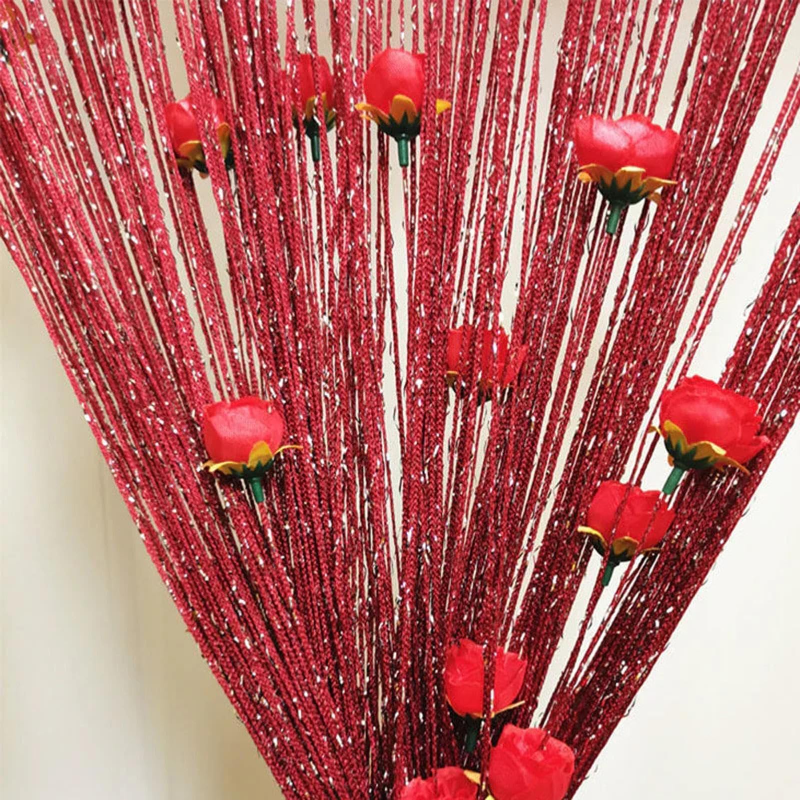 New Beaded String Curtain with Roses - 100 x 200cm Fly Screens for Doors, Tassel Fringe