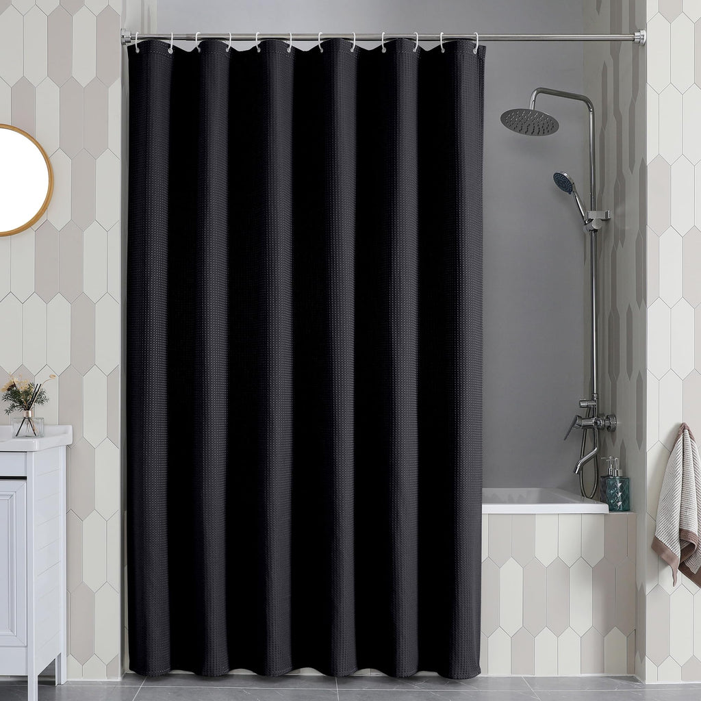 Waffle Textured Heavy Duty Fabric Shower Curtain for Bathroom, Luxury Hotel Weighted 230GSM Bath Curtain with 12 Plastic Hooks, Machine Washable, 72x72