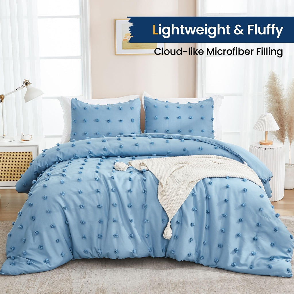 Comforter Set, 2 Pieces- Soft Cotton Lightweight Comforter with 1 Pillowcase, Chenille Dots All Season Down Alternative Comforter Set for Bedding