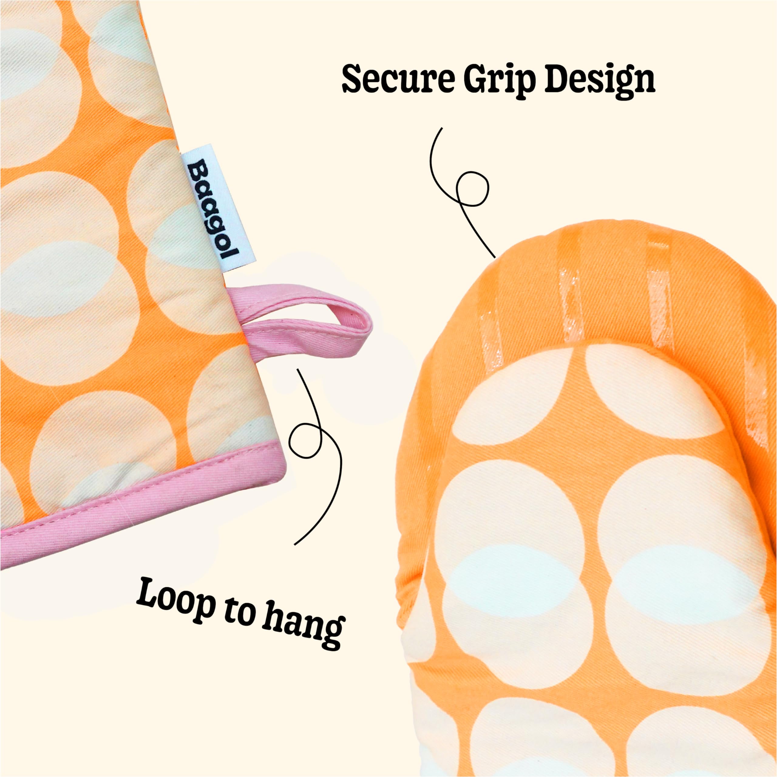 Modern and Cute Cotton Kitchen Mittens with Non-Slip Silicone Grips and Hanging Loops