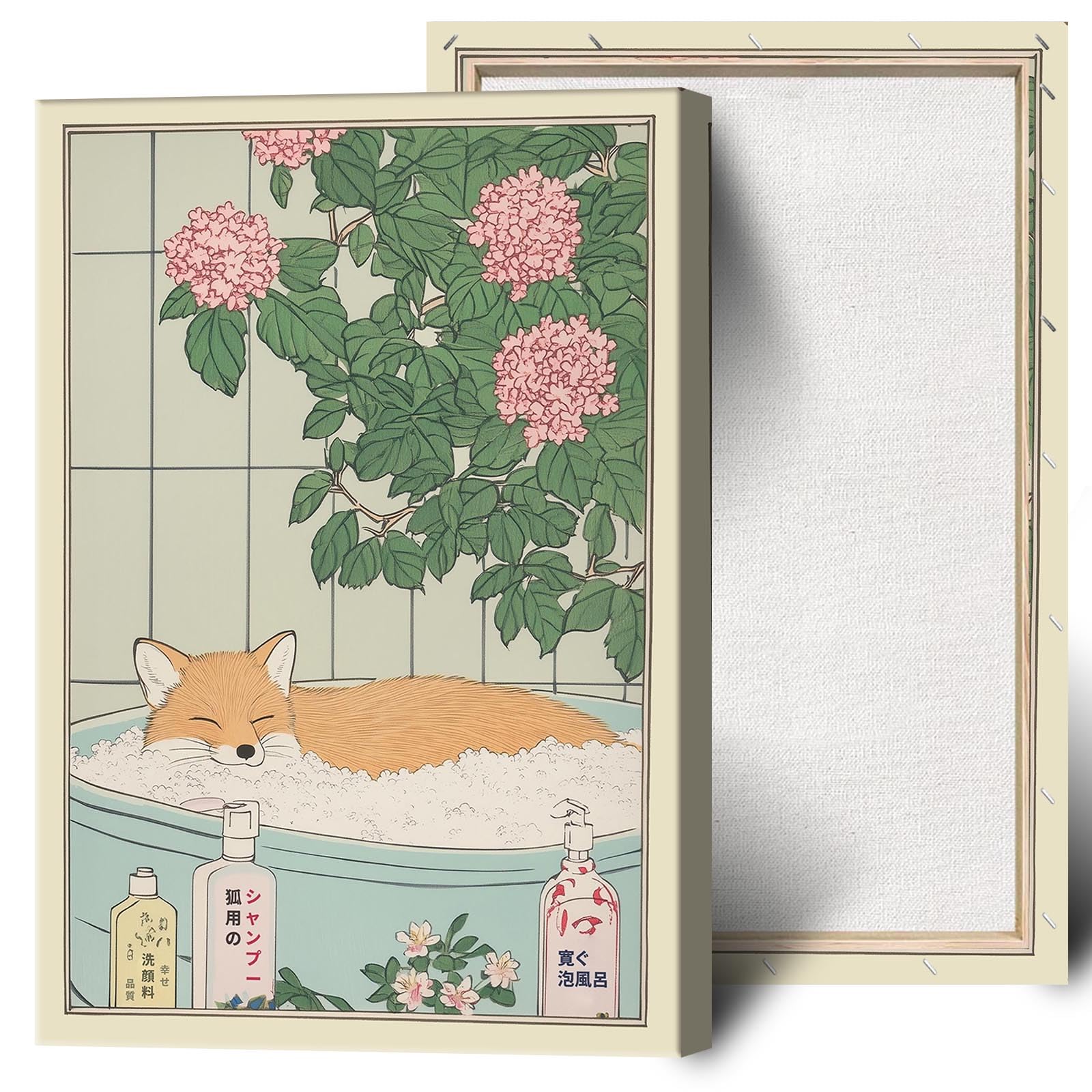 Vintage Posters Japanese Aesthetic Bathroom Canvas Wall Art Minimalism Cute Animal Relax Prints Painting