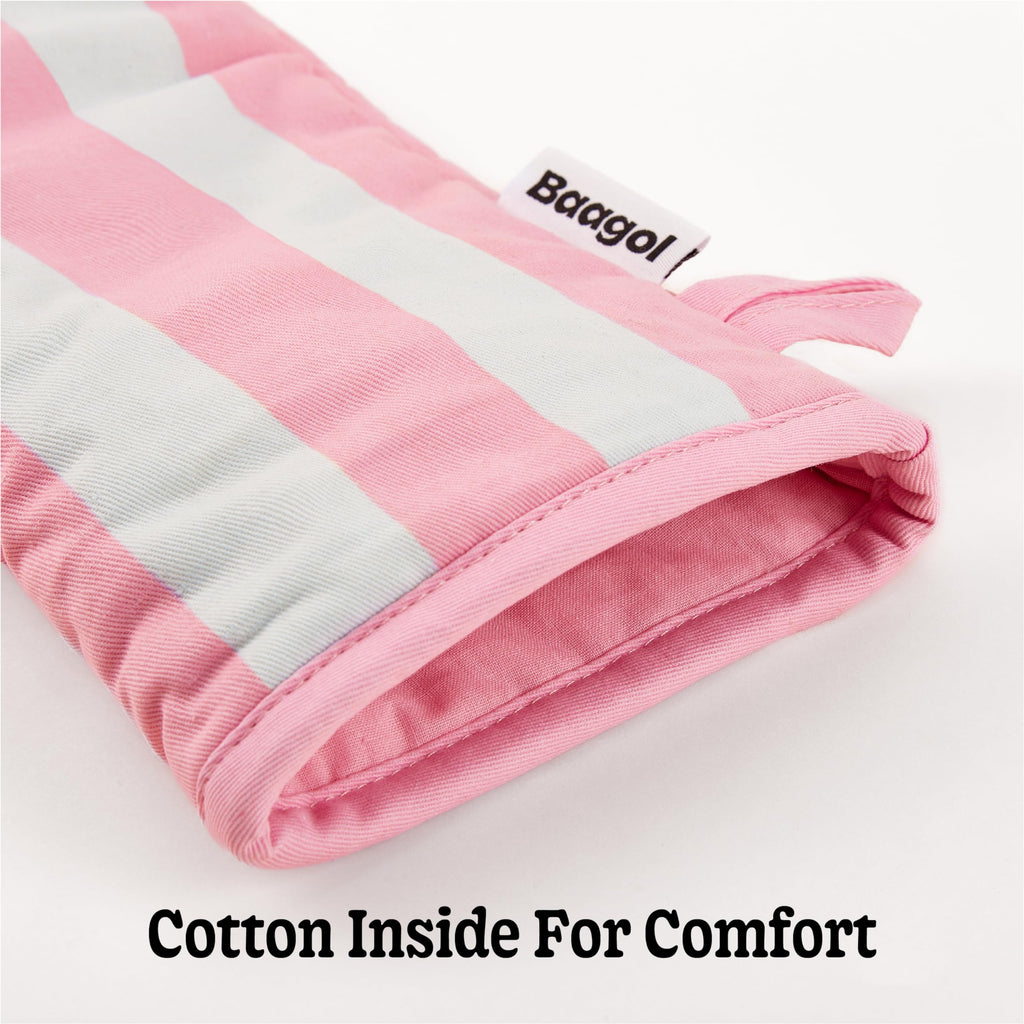 Modern and Cute Cotton Kitchen Mittens with Non-Slip Silicone Grips and Hanging Loops