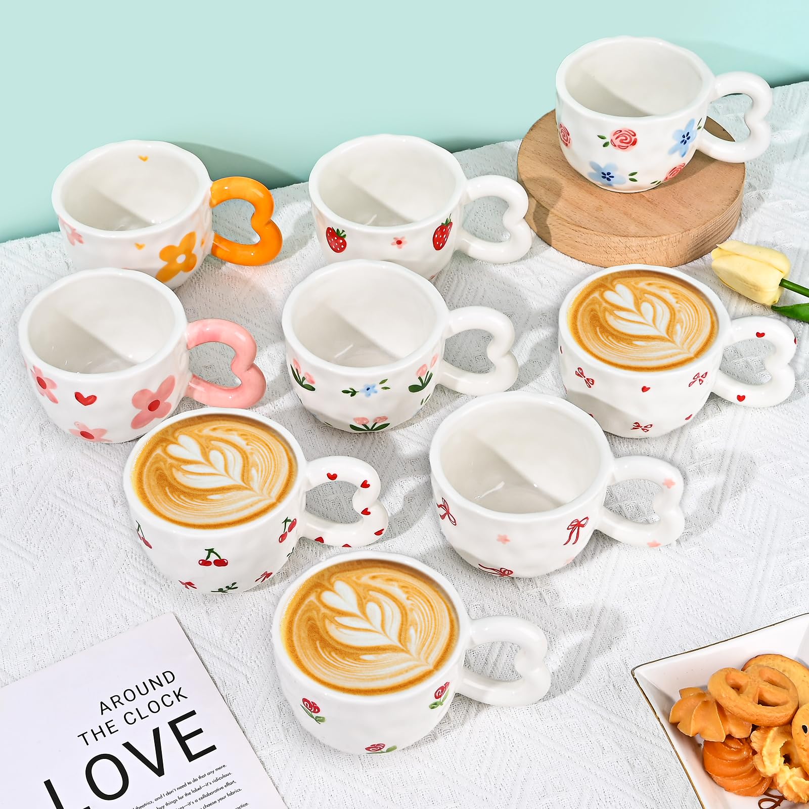 Ribbon Bow Ceramic Mug, Cute Creative Heart Handle Mug Design, 10.5 oz/300 ml