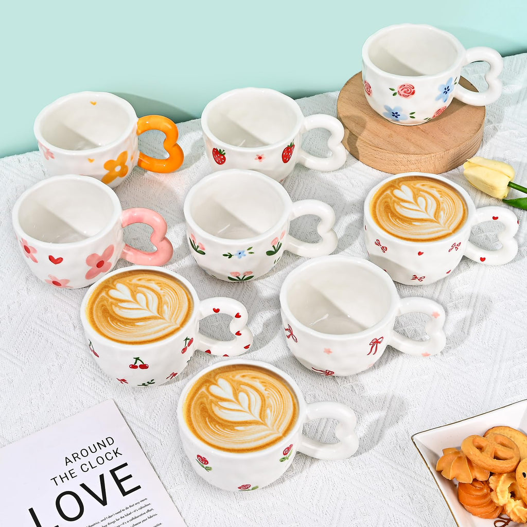 Ribbon Bow Ceramic Mug, Cute Creative Heart Handle Mug Design, 10.5 oz/300 ml