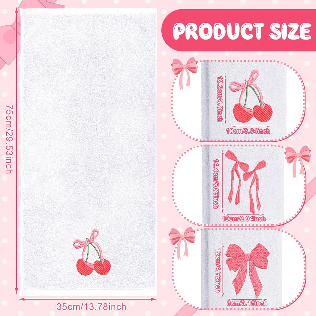 Coquette Bow Embroidered Decorative Towel 100% Cotton Soft Absorbent Kitchen Facecloth Preppy Bathroom Decor 3 Pcs, 13.7 x 29.5''