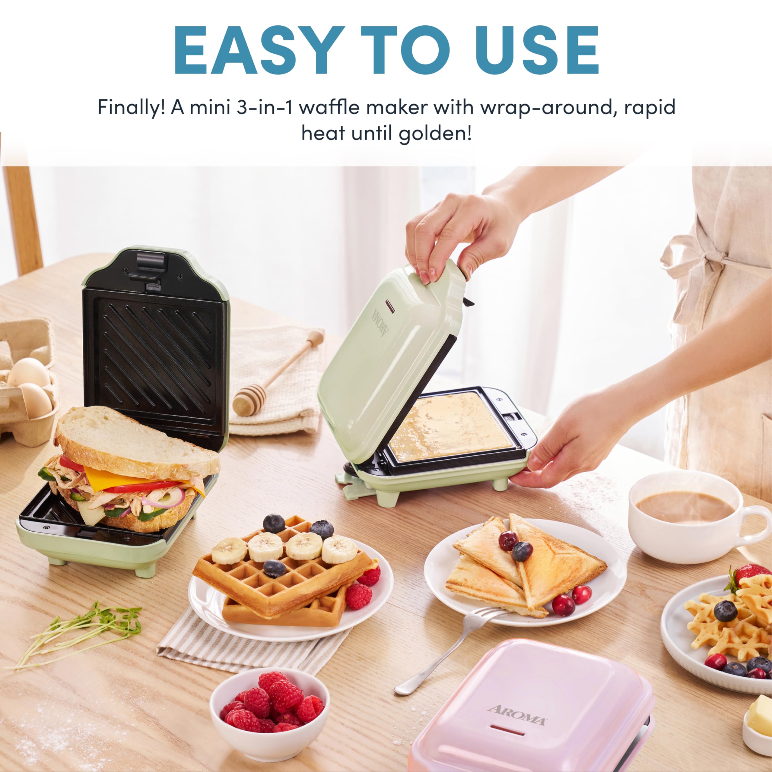 Sandwich Grill, and Waffle Maker with Removable Ceramic Coated Plates 3-in-1 Panini Press