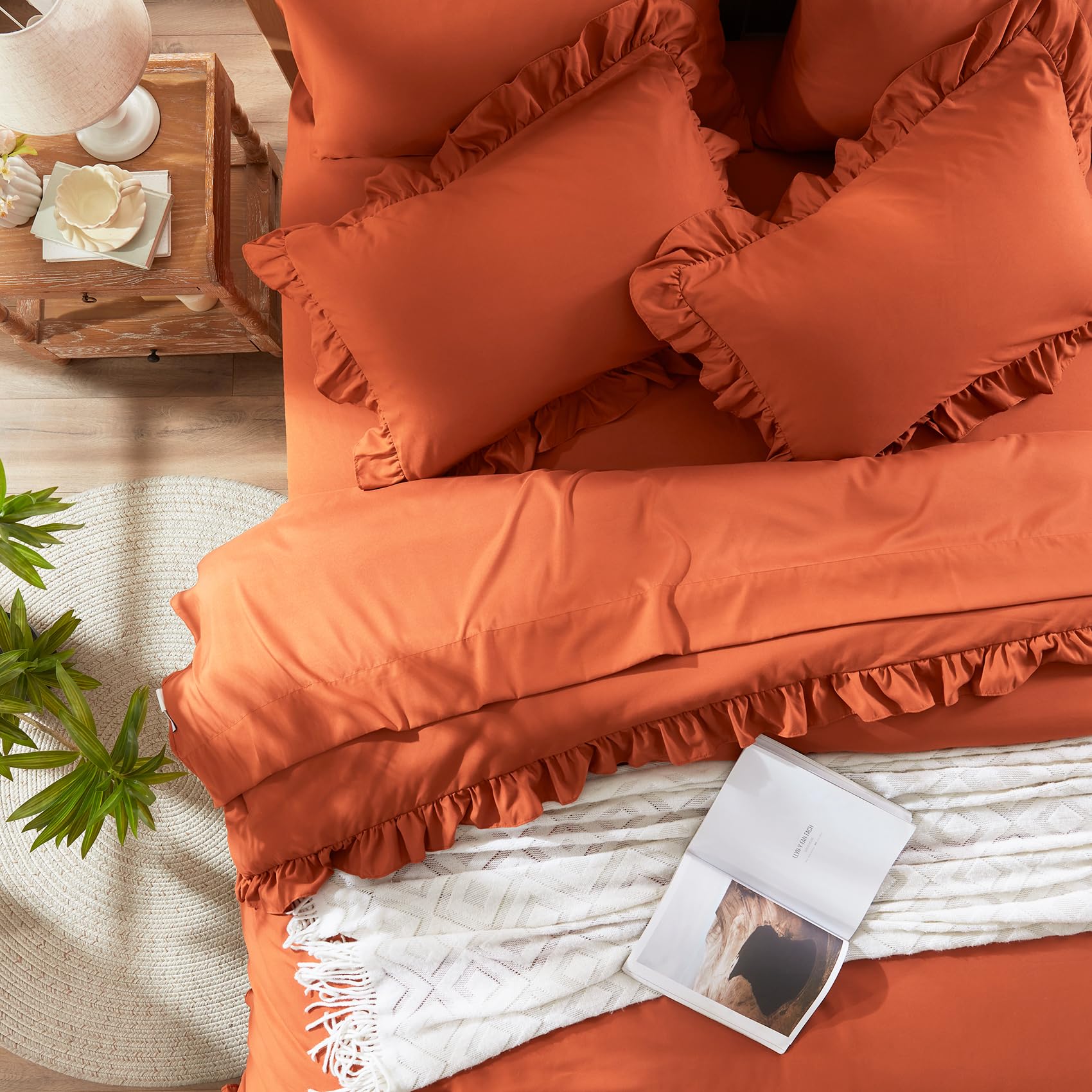 Comforter Set 7 Piece, Bed in a Bag with Sheets, All Season Ruffle Shabby Chic Bedding Sets with 1 Comforter, 2 Pillow Shams, 2 Pillowcases, 1 Flat Sheet, 1 Fitted Sheet