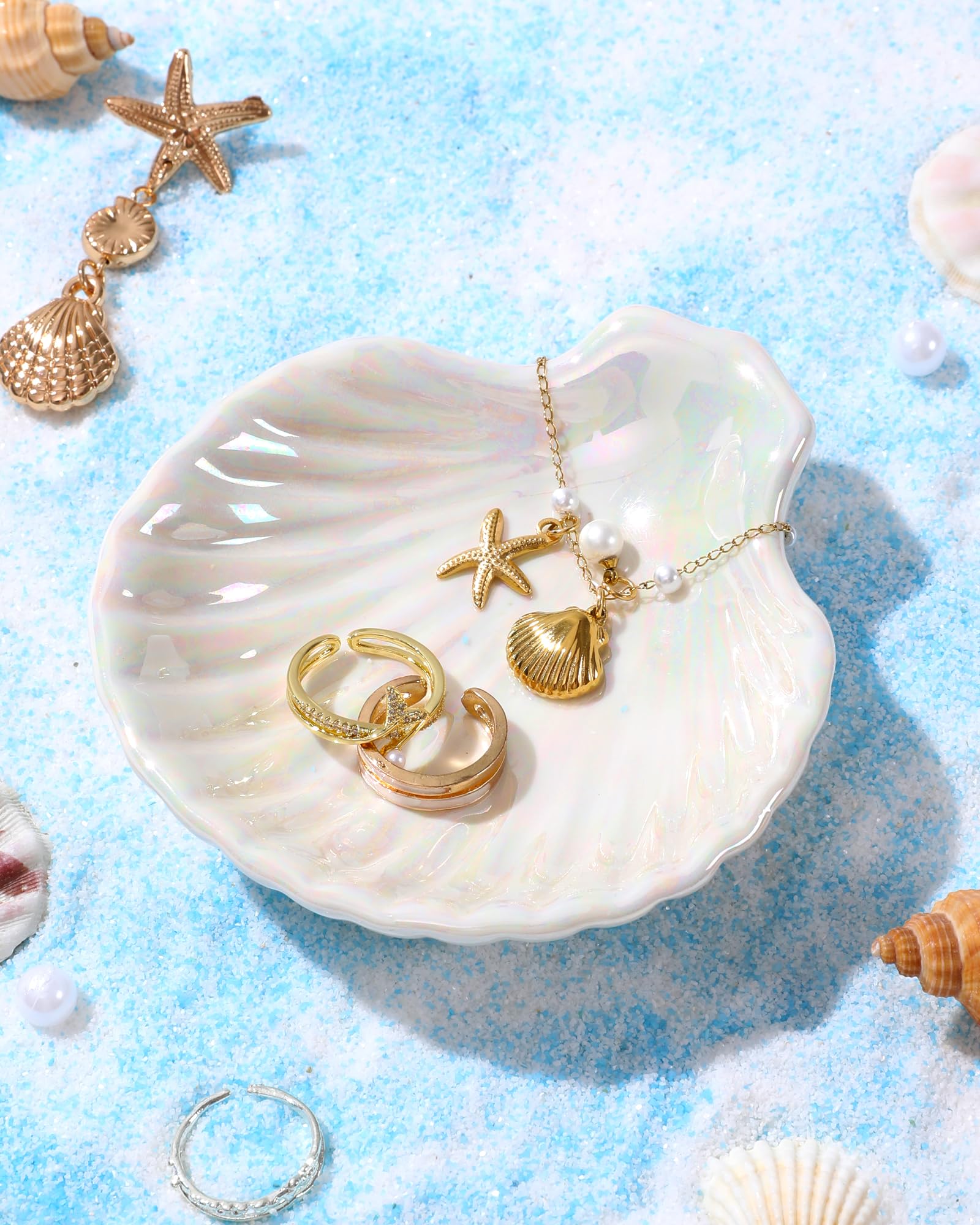 Monogrammed Shell Ceramic Ring Tray Trinket Dish Jewelry Plate Tray