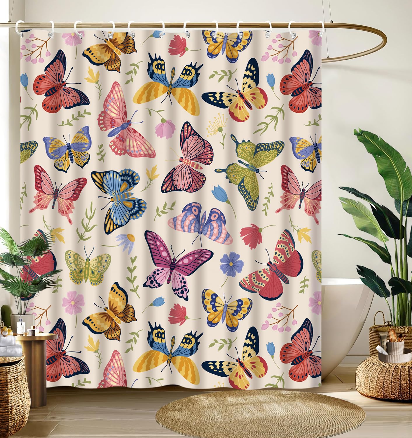 Cute Shower Curtain for Bathroom Modern Aesthetic Funky Decorative, Pretty Chic Cloth Set with Hooks, 72x72 Inch