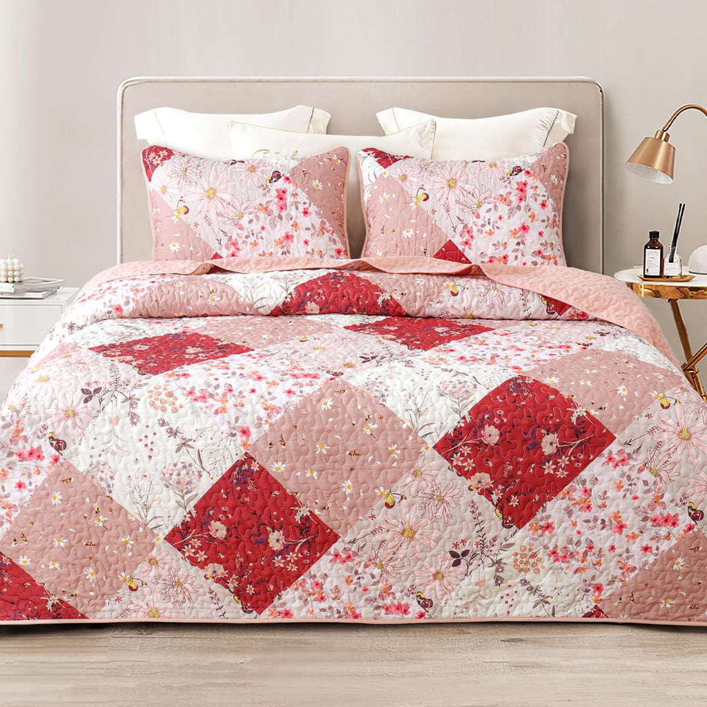 Reversible Patchwork Quilts Full Size, Lightweight Boho Printed Bedspreads Coverlets Quilt Bedding Set with 2 Pillow Shams