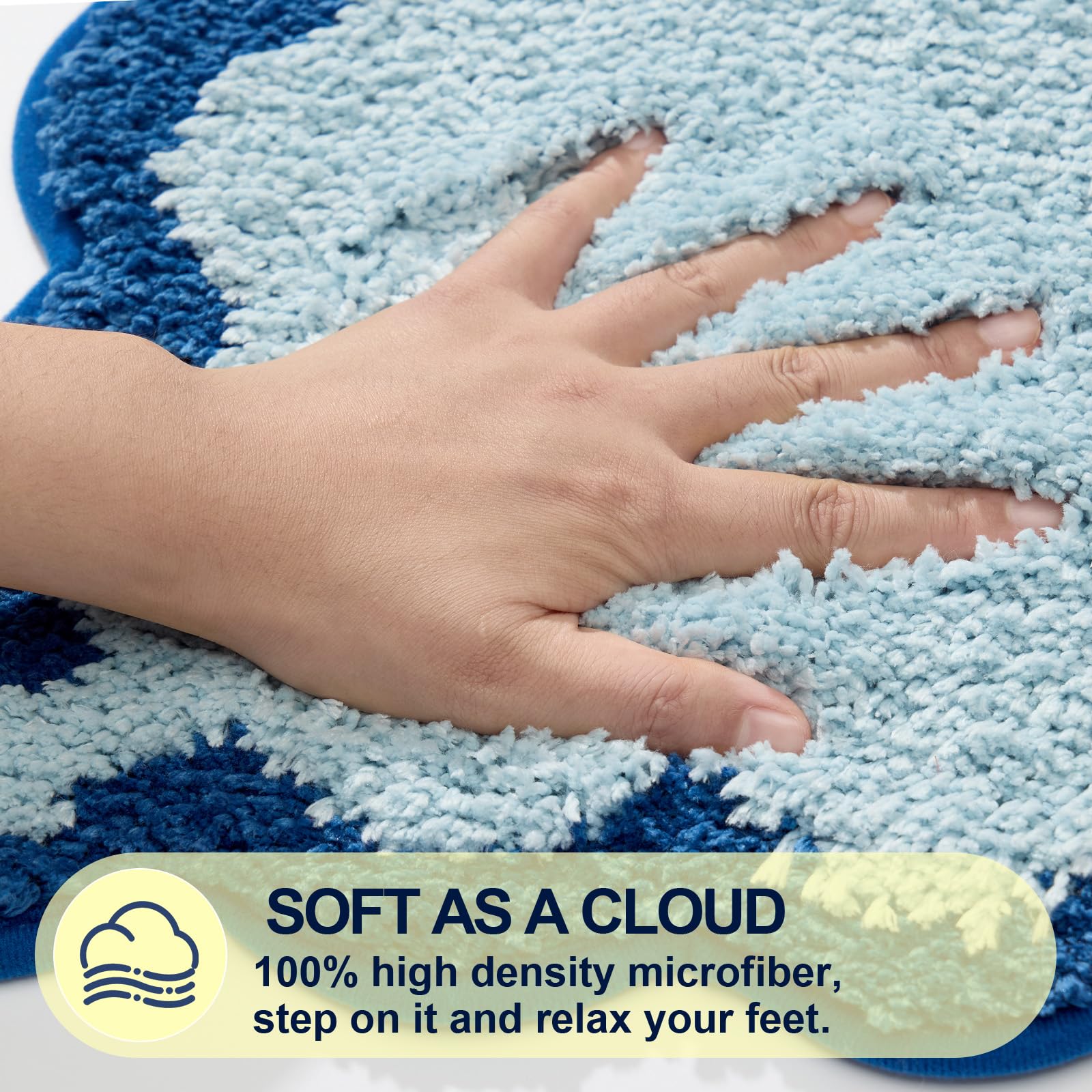 Cute Scalloped Bath Mat, Fun Plush Microfiber Scallop Bathroom Rugs Non Slip Washable Quick Dry Absorbent