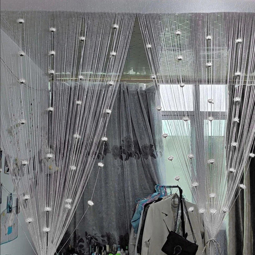New Beaded String Curtain with Roses - 100 x 200cm Fly Screens for Doors, Tassel Fringe