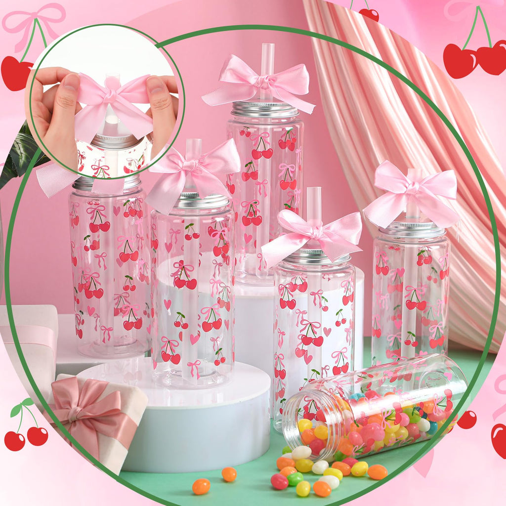 Color Bow Plastic Cups Coquette Bow Aesthetic Cup with Lids and Straws 14 oz Reusable Cute Bow Plastic Tumbler with Ribbon Bow