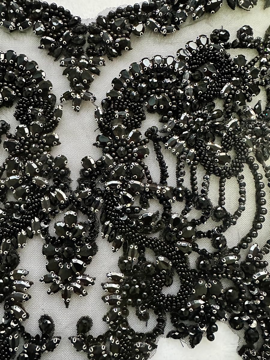 Handmade red/Blue/Gold/Green Rhinestones lace Bodice Applique Sewing Beads Crystal Trim Patches Accessory for Dress Clothes (Rose red)