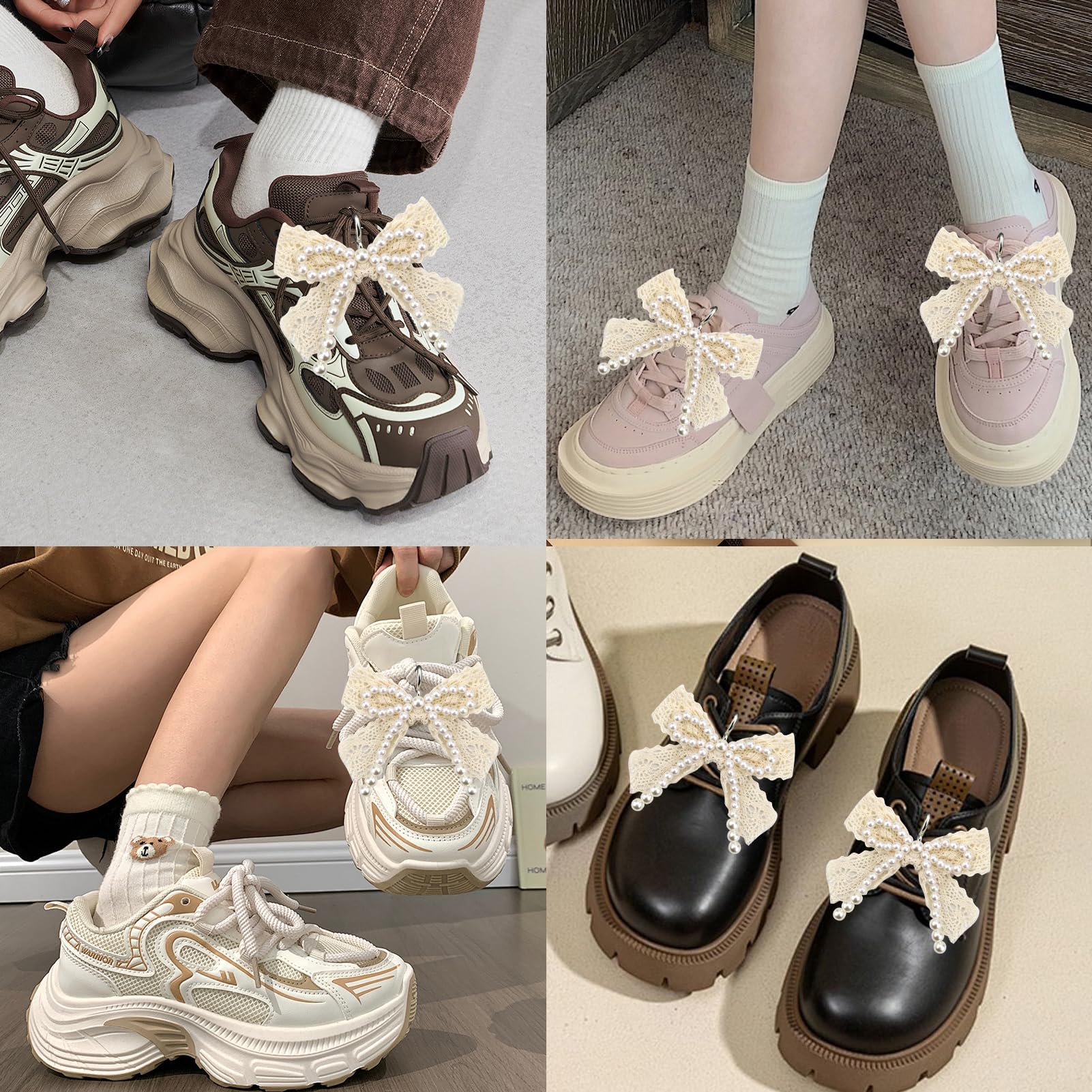 Pearl Bow Shoe Charms 2Pcs for Sneakers Decoration Shoe Lace Charms