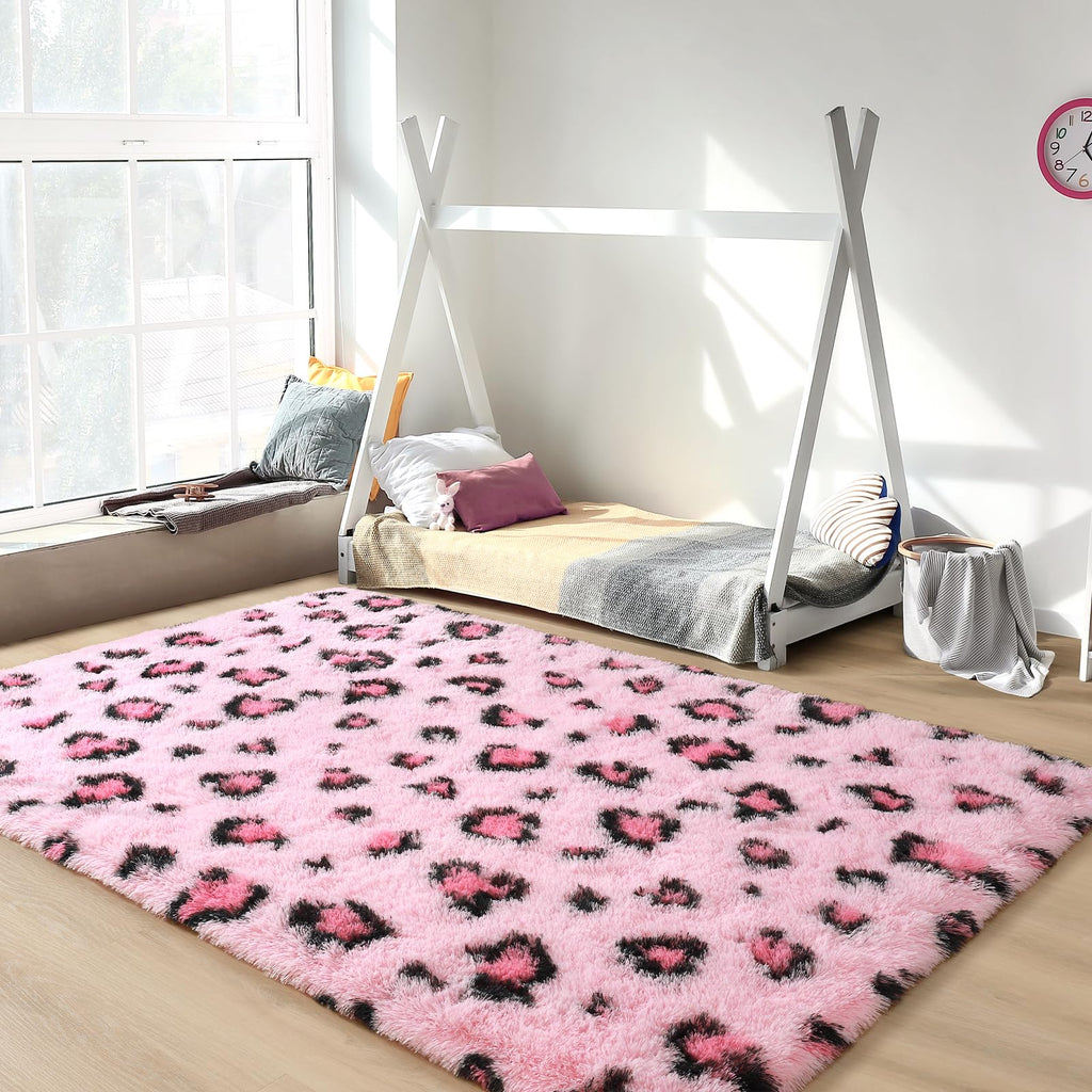 Leopard Rugs, Soft Bedroom Rugs - Fluffy Living Room Rugs, Girls Room Decor