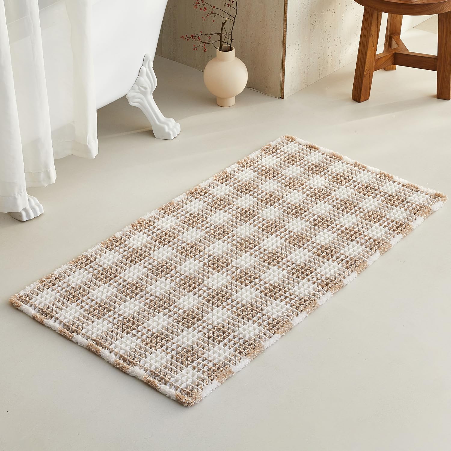 Waffle Bath Mat Non Slip Washable Quick Dry Cute Bath Mat