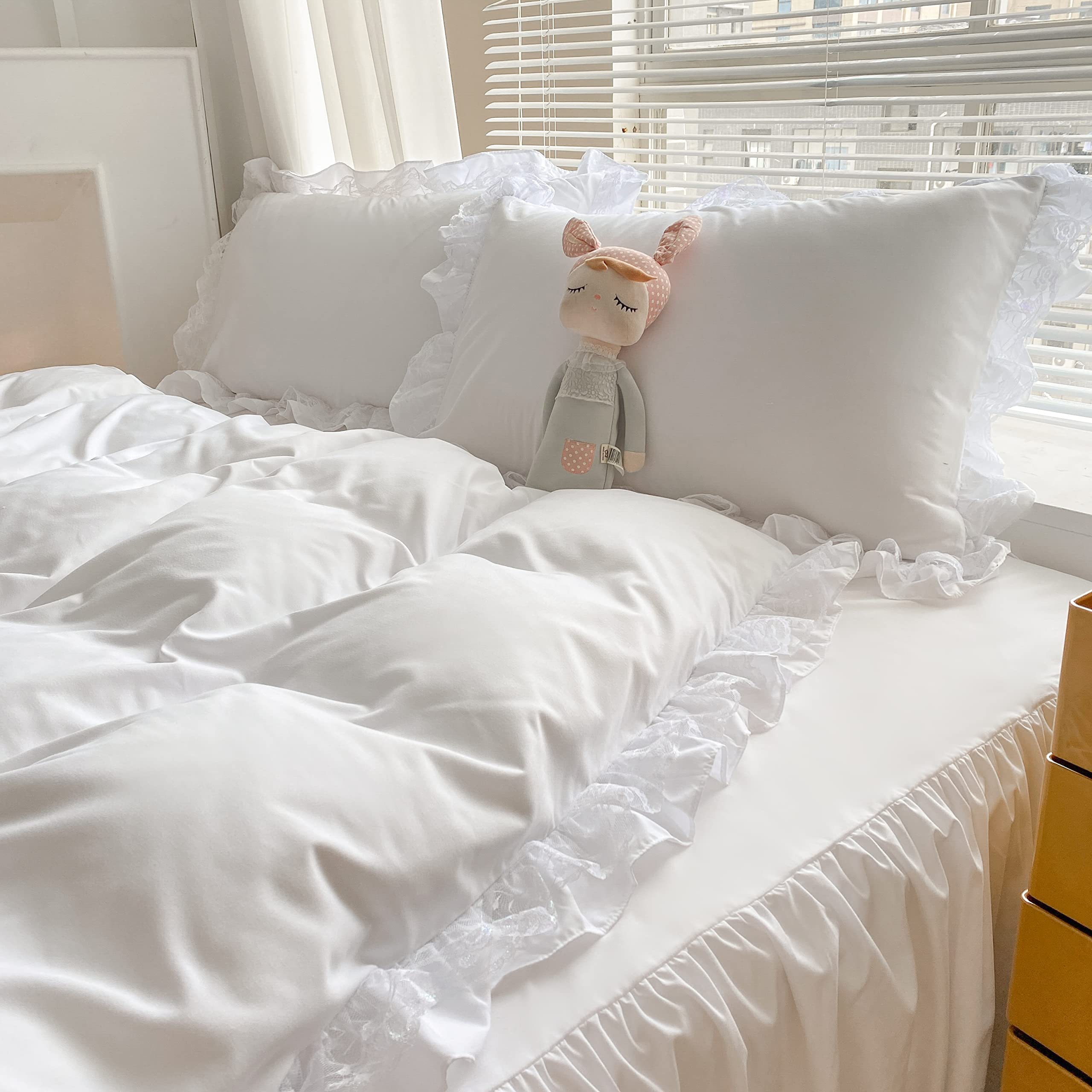 Chic Ruffle Lace Polyester Duvet Cover Set - Bedding-2 Piece Twin Duvet Cover with Zipper Closure - Ultra Soft and Light Weight