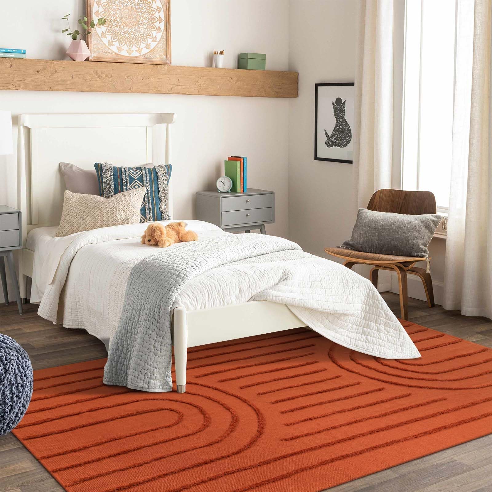 Washable Kitchen Runner Rug - Hand-Woven Bathroom Runner Rug with Tassels, Terracotta Entryway Runner Rug, Tufted Rainbow Bedroom Rug Runner, Hallway Rug for Laundry/Living Room