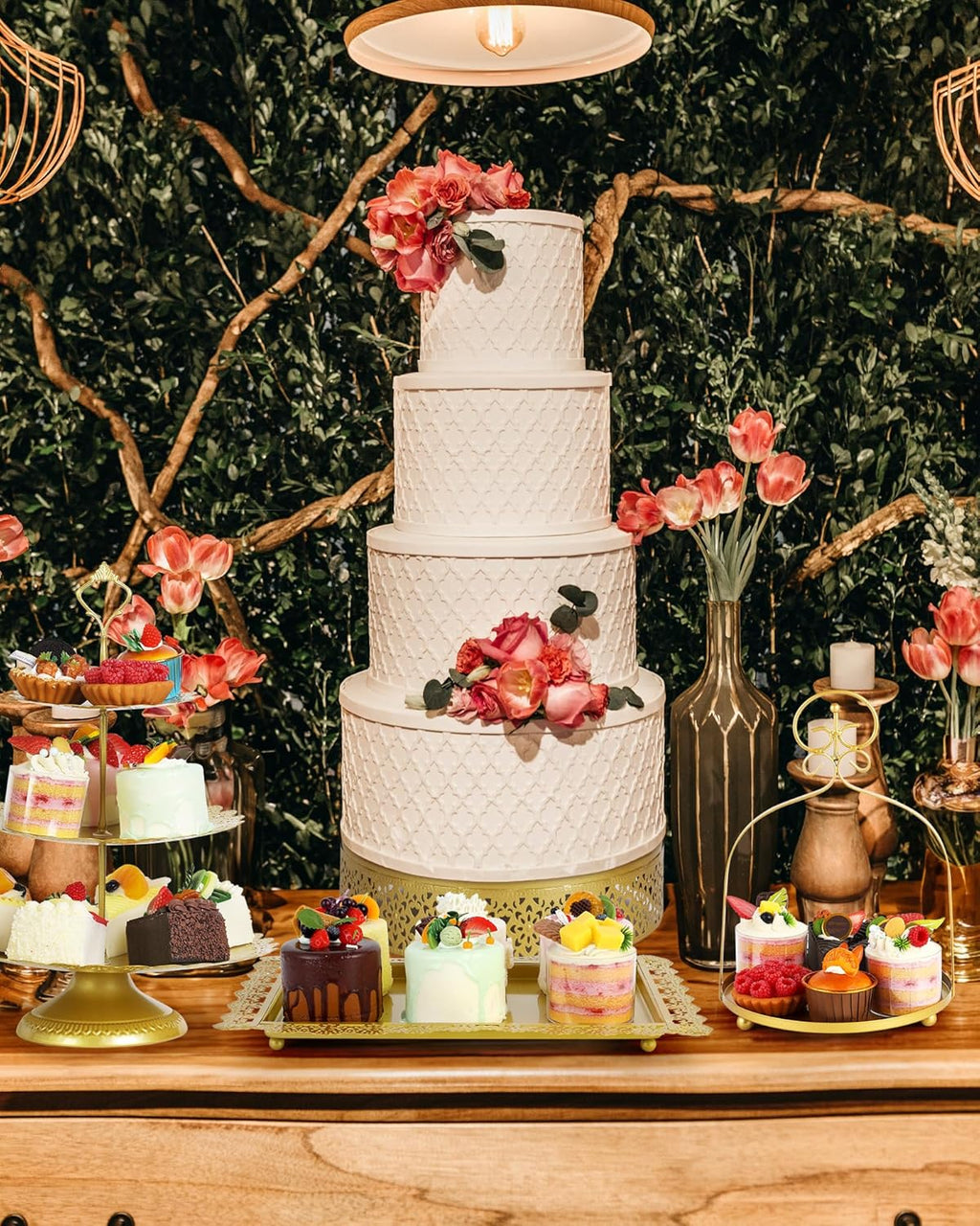 Fancy 5Pcs Cake Stands Set Metal Round Cupcake Holder Cookies Dessert Display Plate Serving Tower Tray Platter with Handle