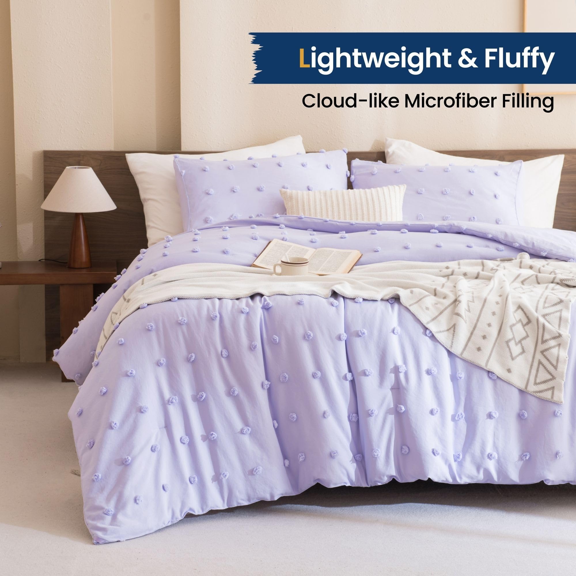 Comforter Set, 2 Pieces- Soft Cotton Lightweight Comforter with 1 Pillowcase, Chenille Dots All Season Down Alternative Comforter Set for Bedding