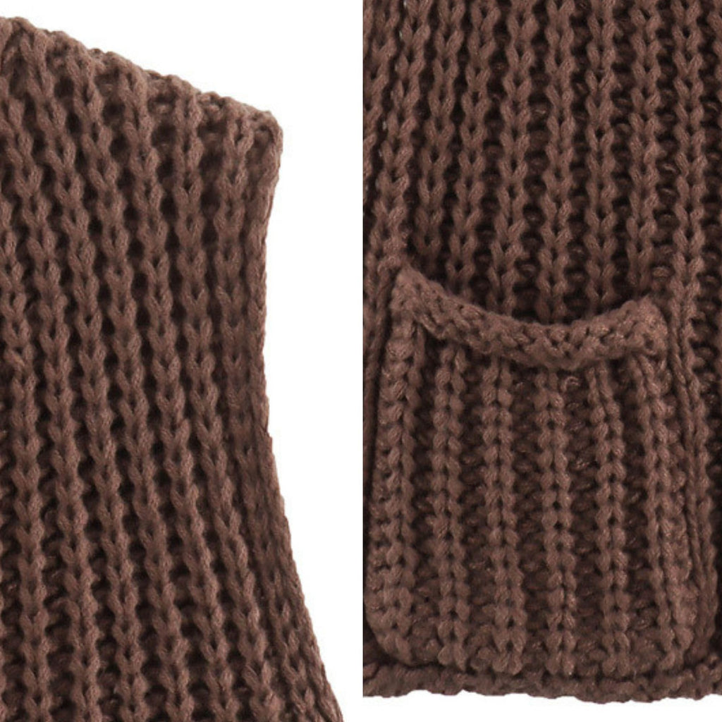 Women's Cropped Sweater Vest Cute Crewneck Button Down Sleeveless Crop Knit Cardigan with Pocket