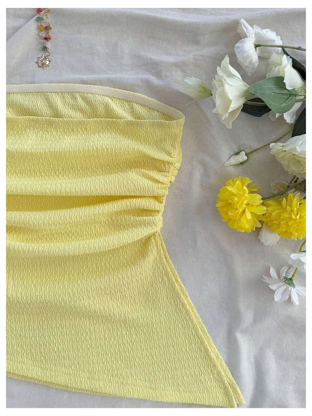 Women's Strapless Asymmetrical Tube Tops Sleeveless Ruched Crop Bandeau Summer Going Out Backless Top Dressy