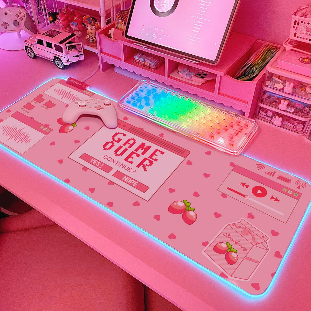 Pink RGB Gaming Mouse Pad 31.5x12 Inch PC XL Large Extended Glowing Led Light Up Desk Pad Non-Slip Rubber Base Computer Mouse Pad Cute Mousepad Mat 31.5x12 Inch