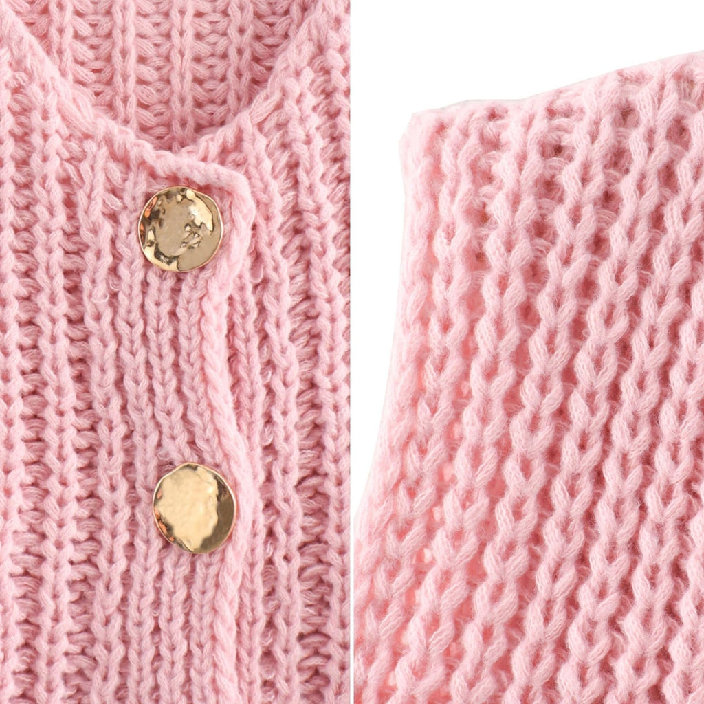 Women's Cropped Sweater Vest Cute Crewneck Button Down Sleeveless Crop Knit Cardigan with Pocket