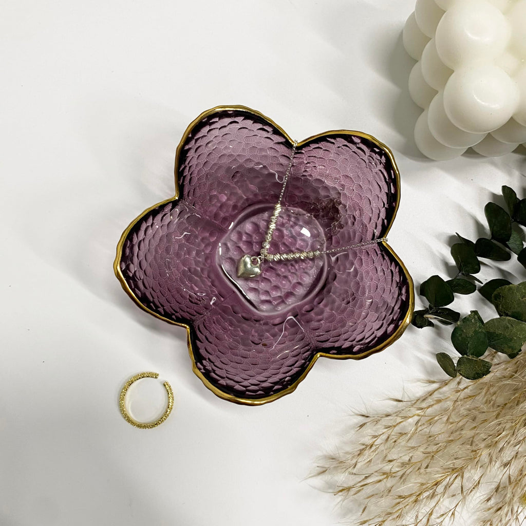 Flower Ring Dish Jewelry Tray, Decorative Glass Trinket Dish, Modern Accent Tray for Vanity Home Décor