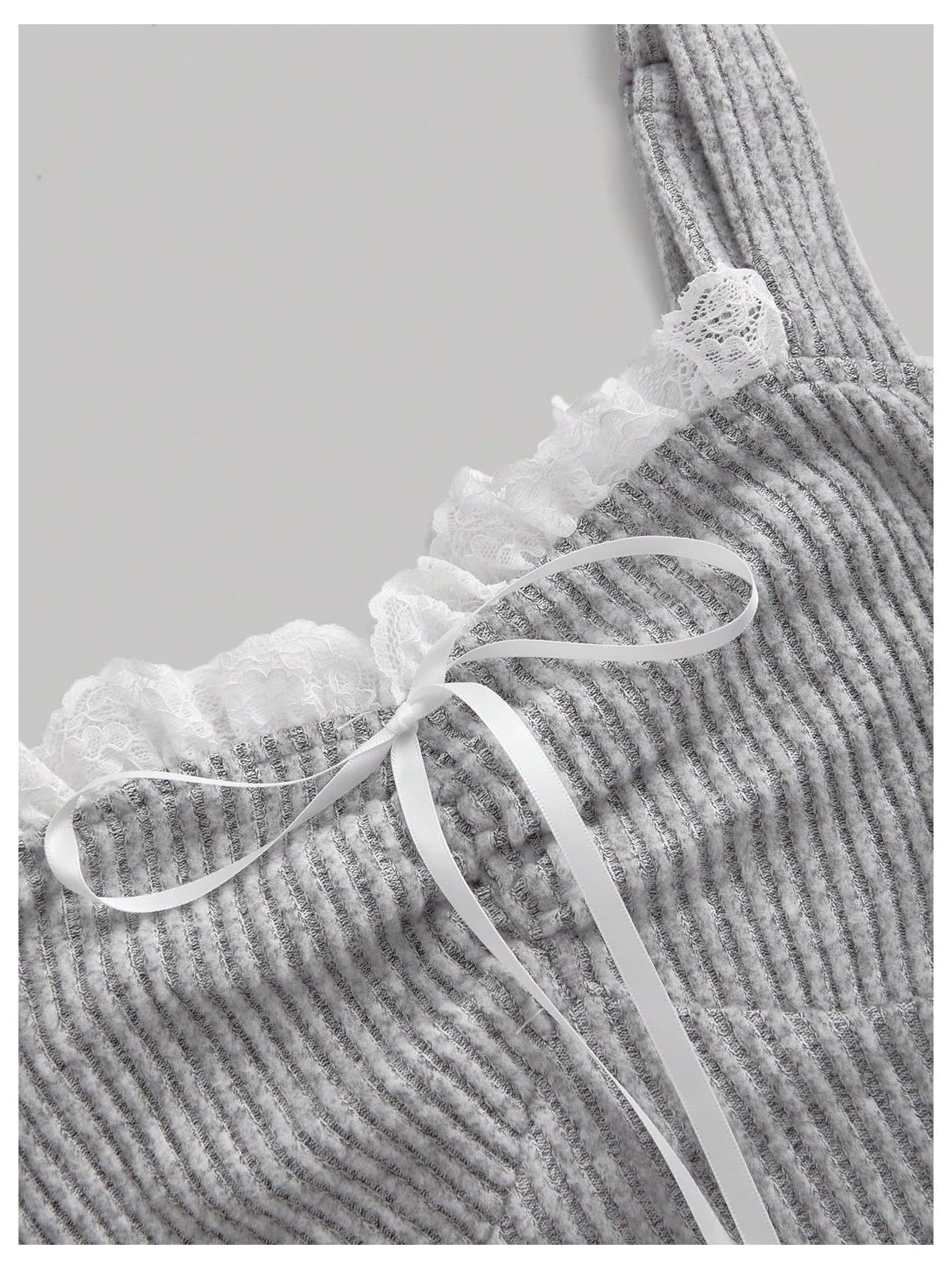 Women's Frill Trim Bow Front Camisole Tank Tops Rib Knit Sleeveless Top