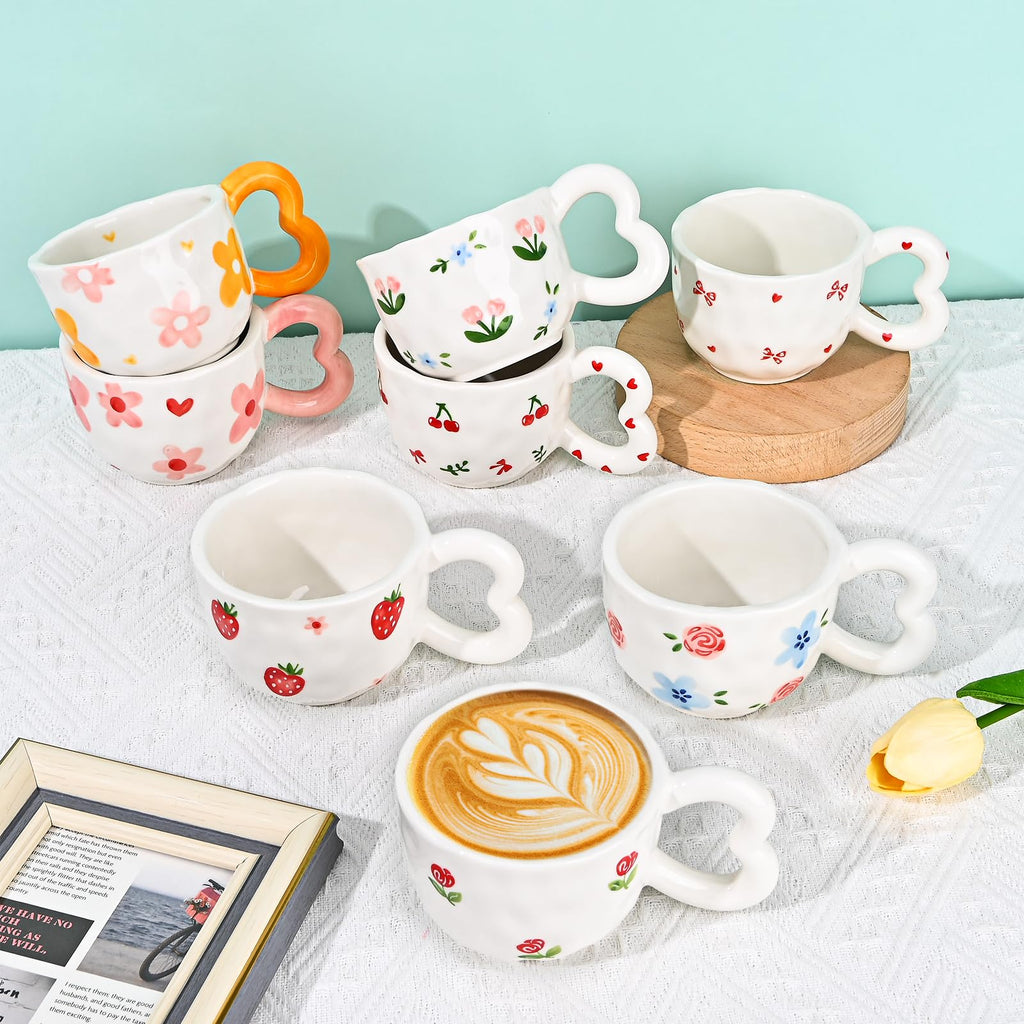 Ribbon Bow Ceramic Mug, Cute Creative Heart Handle Mug Design, 10.5 oz/300 ml