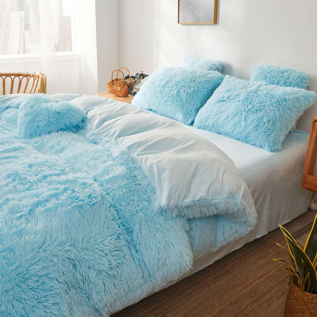 Fluffy Faux Fur Comforter Cover Set Queen - Ultra Soft Plush Bedding Sets 3 Pieces (1 Fluffy Duvet Cover + 2 Faux Fur Pillow case) Cute Bed Set