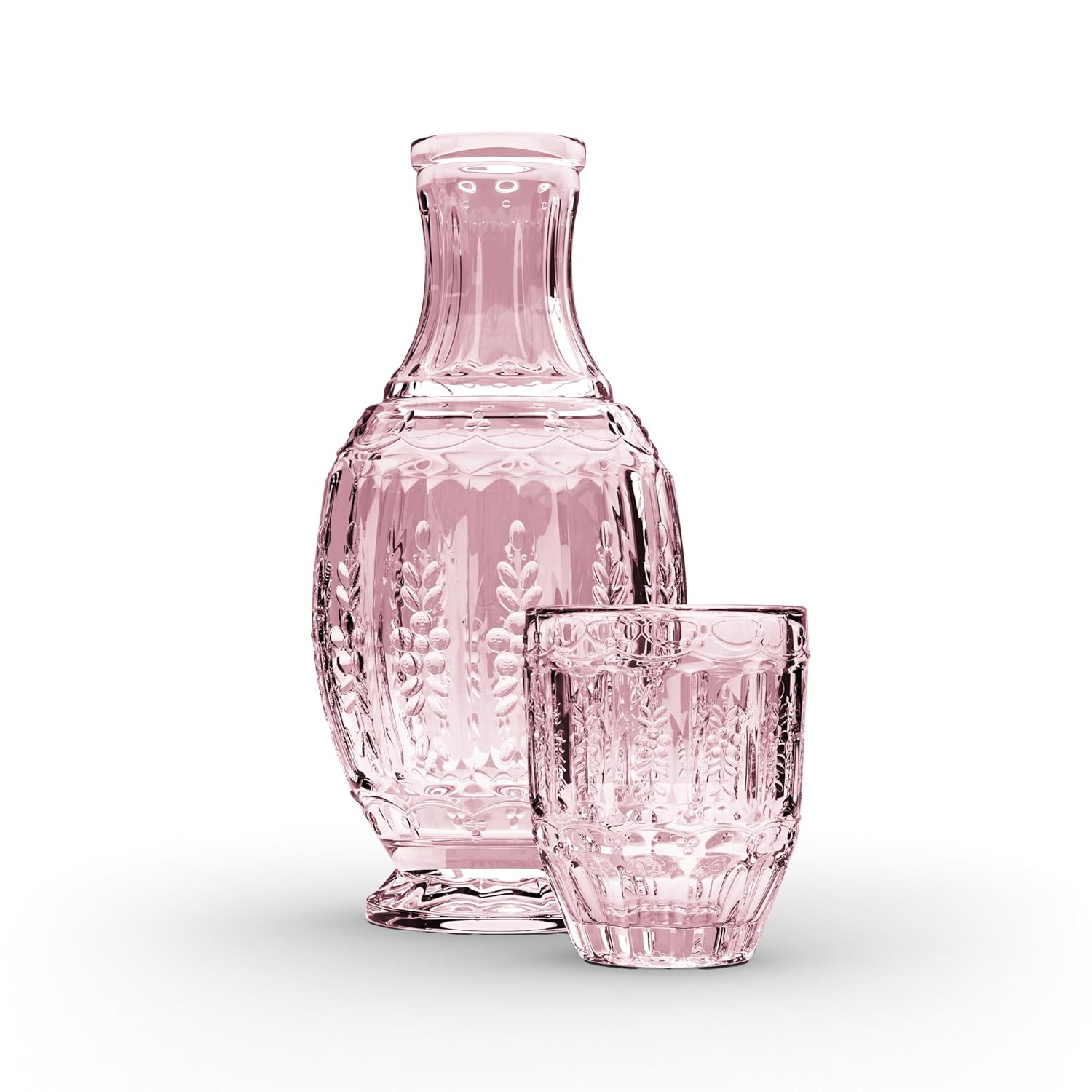 Pink/Purple Vintage Bedside Night Carafe Set with Glass Tumbler Perfect for Storing Liquid