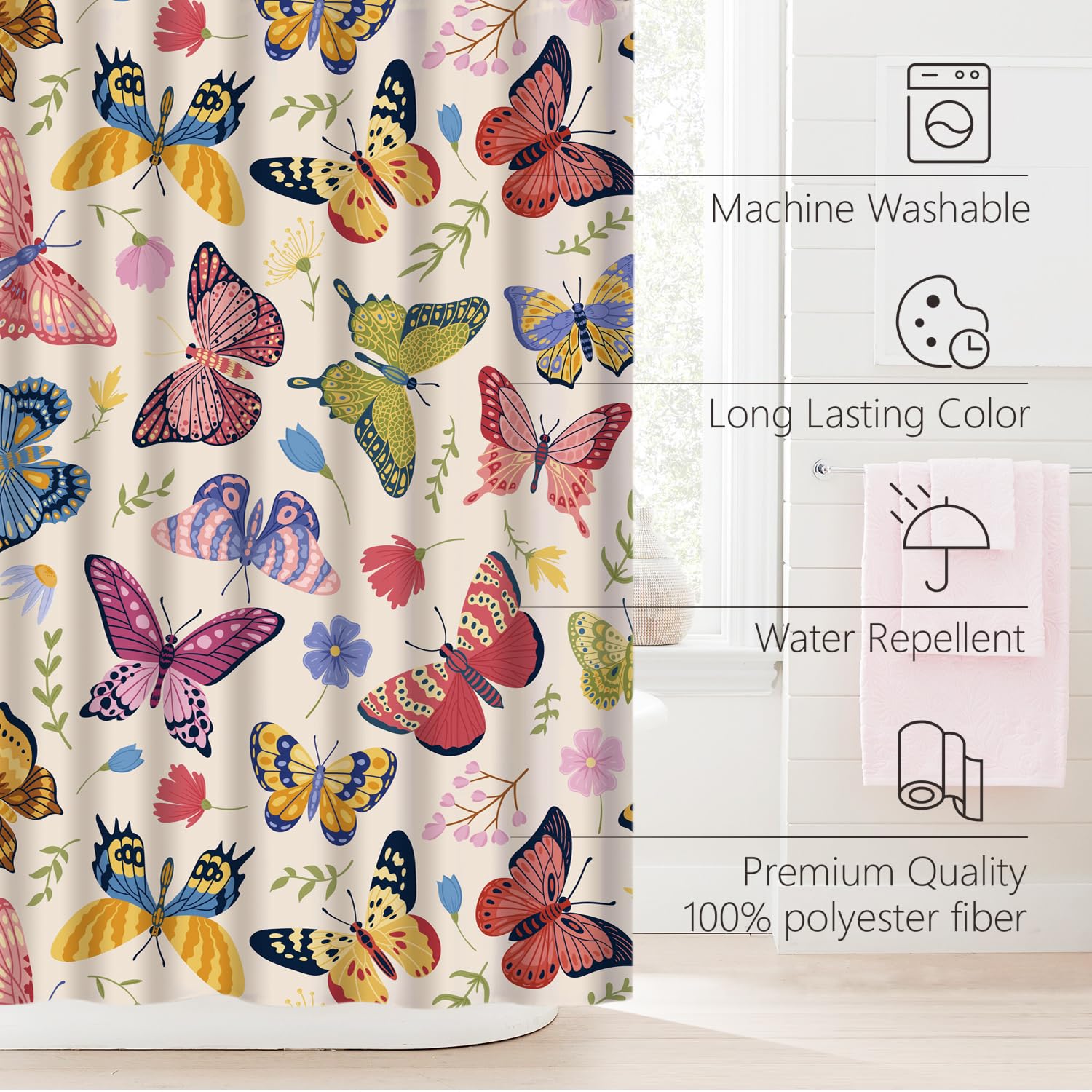 Cute Shower Curtain for Bathroom Modern Aesthetic Funky Decorative, Pretty Chic Cloth Set with Hooks, 72x72 Inch
