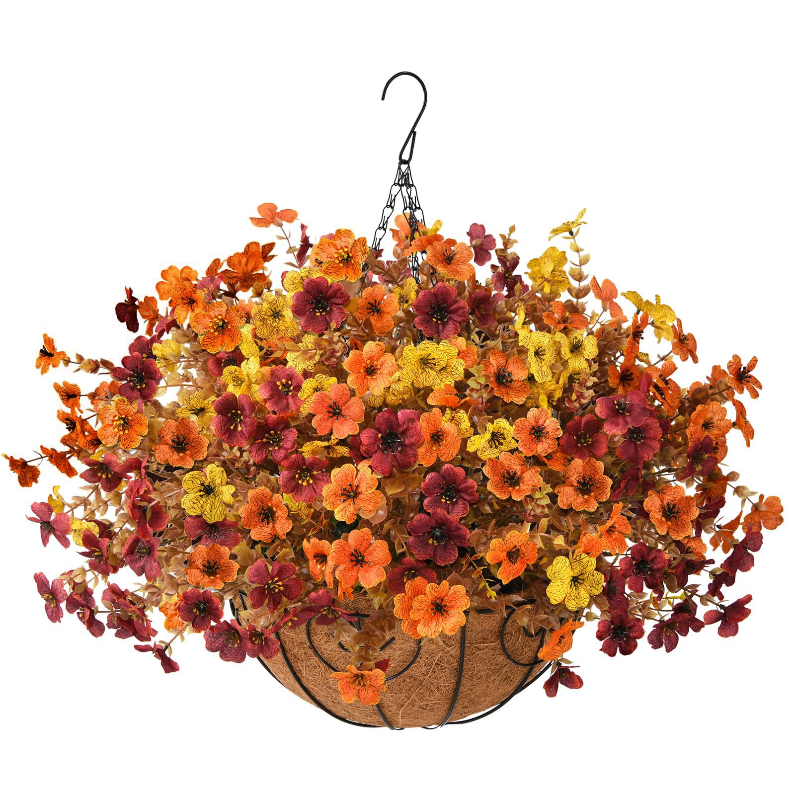 Fake Silk Colorful Daisy Eucalyptus in 12" Metal Coconut Lining Flowerpot